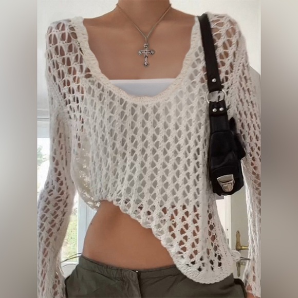 Crochet Long Sleeve Knit Cover Up 10010091551 - Picture 1 of 4